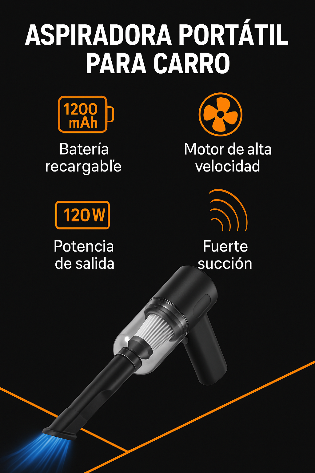Rodax MiniVac 9000 – Aspiradora Portátil para Carro, 9000 Pa, USB, Húmedo/Seco